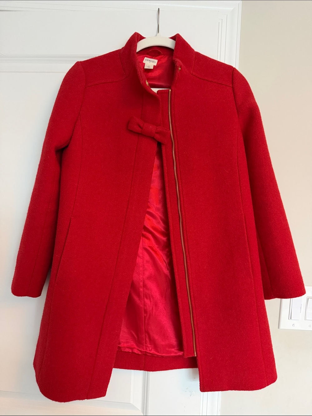 Wool Blend Red Girl’s Coat with Bow Detail.  J.Crew Factory